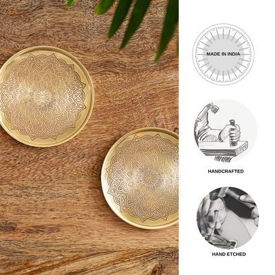Mandala Design' Hand-Etched Brass Coasters (Set Of 2)