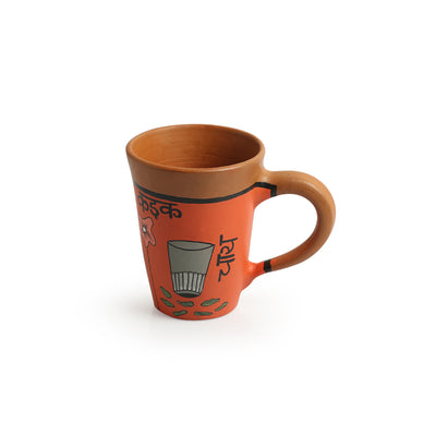 Chai Birdies' Terracotta Coffee & Tea Cups (Set Of 2, 250 ML, Hand-Painted, Orange)