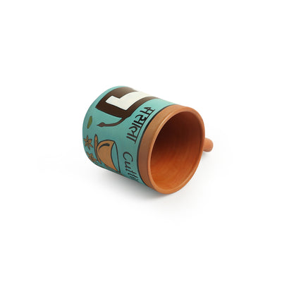 'Chai Masala' Terracotta Coffee & Tea Cups (Set Of 2, 210 ML, Hand-Painted, Turquoise)