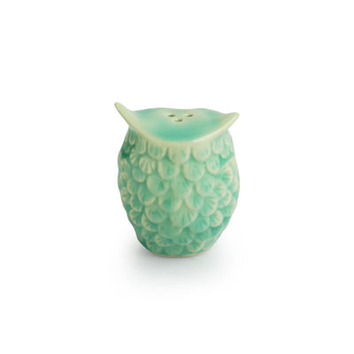 'Caribbean Green' Handcrafted Salt & Pepper Shakers In Ceramic (Set of 2, 80 ML, Hand-Etched)
