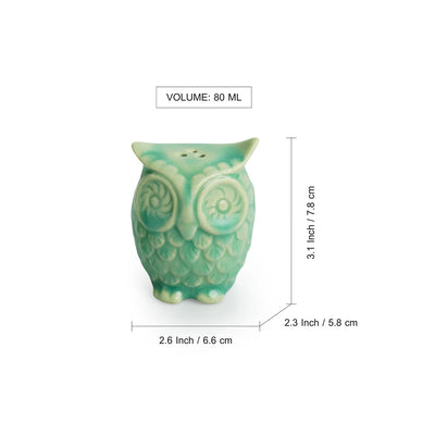'Caribbean Green' Handcrafted Salt & Pepper Shakers In Ceramic (Set of 2, 80 ML, Hand-Etched)