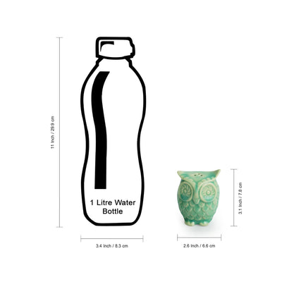 'Caribbean Green' Handcrafted Salt & Pepper Shakers In Ceramic (Set of 2, 80 ML, Hand-Etched)