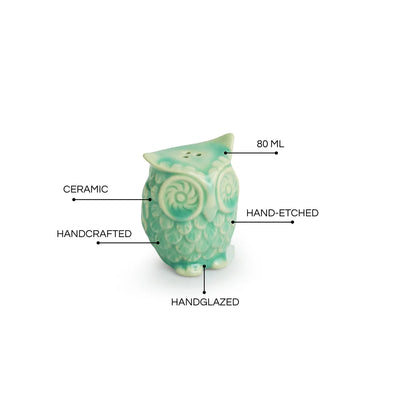 'Caribbean Green' Handcrafted Salt & Pepper Shakers In Ceramic (Set of 2, 80 ML, Hand-Etched)
