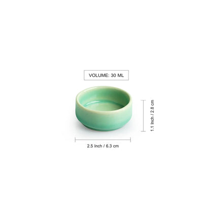'Caribbean Green' Hand Glazed Ceramic Chutney & Dip Bowls (Set of 4, 30 ml, Microwave Safe)
