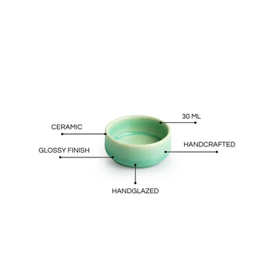 'Caribbean Green' Hand Glazed Ceramic Chutney & Dip Bowls (Set of 4, 30 ml, Microwave Safe)