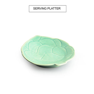 'Caribbean Green' Hand Glazed Serving Platter In Ceramic (Microwave Safe, Hand-Etched)