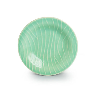 'Caribbean Green' Hand Glazed Ceramic Pasta Bowls/Plates (Set of 2, Microwave Safe, Hand-Etched)