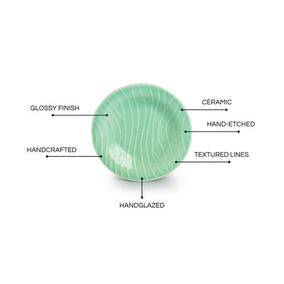 'Caribbean Green' Hand Glazed Ceramic Pasta Bowls/Plates (Set of 2, Microwave Safe, Hand-Etched)