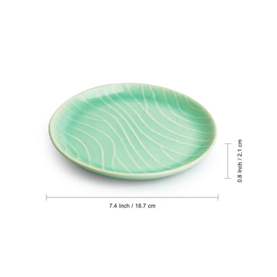 'Carribean Green' Hand Glazed Ceramic Side/Quarter Plates (Set of 2, Microwave Safe, Hand-Etched)