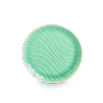 'Carribean Green' Hand Glazed Ceramic Side/Quarter Plates (Set of 6, Microwave Safe, Hand-Etched)