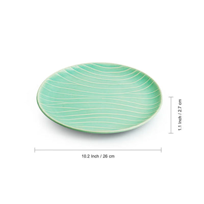 'Caribbean Green' Hand Glazed Ceramic Dinner Plates (Set of 4, Microwave Safe, Hand-Etched)