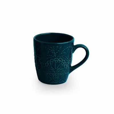 'Teal Forest' Hand Glazed Ceramic Tea & Coffee Mug (180 ml, Hand-Etched, Microwave Safe)