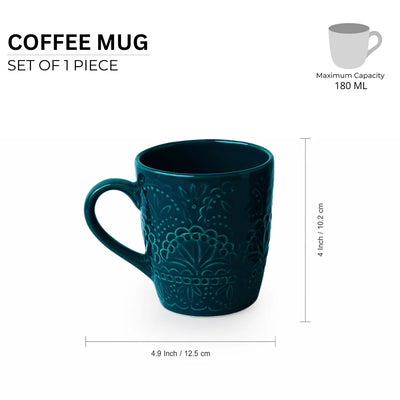 'Teal Forest' Hand Glazed Ceramic Tea & Coffee Mug (180 ml, Hand-Etched, Microwave Safe)