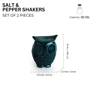 'Teal Forest' Handcrafted Salt & Pepper Shakers In Ceramic (Set of 2, 80 ml, Hand-Etched)