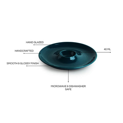 'Teal Forest' Chip-N-Dip Serving Platter In Ceramic (40 ml, Hand Glazed, Microwave Safe)