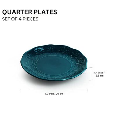 'Teal Forest' Hand Glazed Ceramic Side/Quarter Plates (Set of 6, Hand-Etched, Microwave Safe)