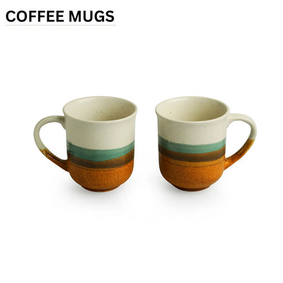 'Zen Garden' Hand Glazed Ceramic Tea & Coffee Mugs (Set of 2, 330 ml, Microwave Safe)