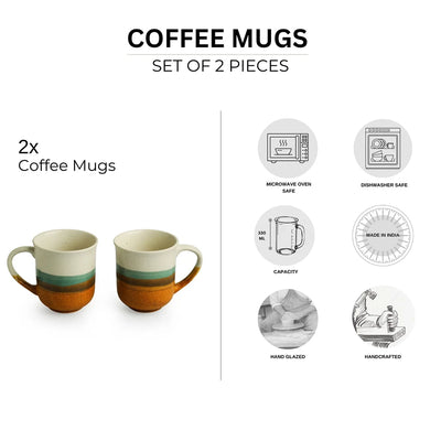 'Zen Garden' Hand Glazed Ceramic Tea & Coffee Mugs (Set of 2, 330 ml, Microwave Safe)