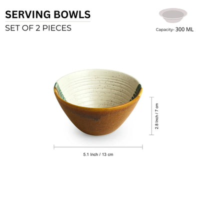'Zen Garden' Hand Glazed Ceramic Serving Bowls (Set of 2, 300 ml, Microwave Safe)