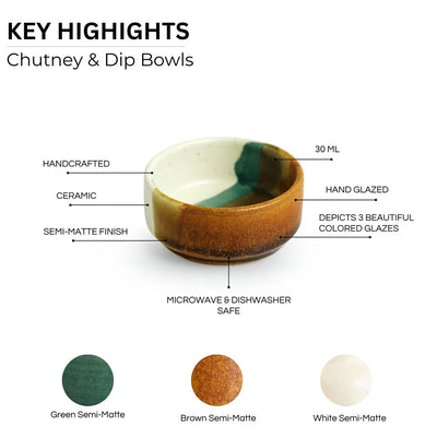 'Zen Garden' Hand Glazed Ceramic Chutney & Dip Bowls (Set of 4, 30 ml, Microwave Safe)