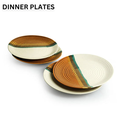 'Zen Garden' Hand Glazed Ceramic Dinner Plates (Set of 4, Microwave Safe)