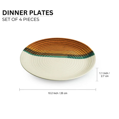'Zen Garden' Hand Glazed Ceramic Dinner Plates (Set of 4, Microwave Safe)