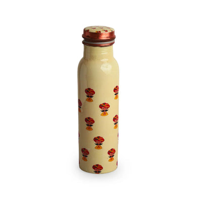 'Rajasthani Folk Musicians' Hand-Enamelled Drinking Copper Water Bottle (Leakproof, 1000 ml)