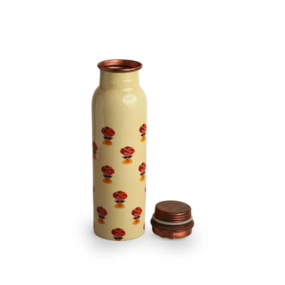 'Rajasthani Folk Musicians' Hand-Enamelled Drinking Copper Water Bottle (Leakproof, 1000 ml)