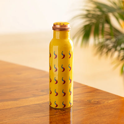 'Peacocks' Hand-Enamelled Drinking Copper Water Bottle (Leakproof, 1000 ml)