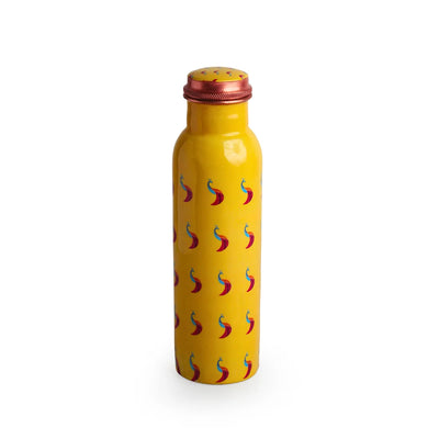 'Peacocks' Hand-Enamelled Drinking Copper Water Bottle (Leakproof, 1000 ml)