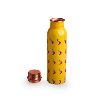 'Peacocks' Hand-Enamelled Drinking Copper Water Bottle (Leakproof, 1000 ml)