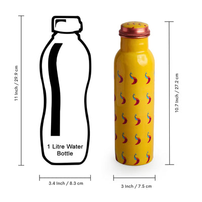 'Peacocks' Hand-Enamelled Drinking Copper Water Bottle (Leakproof, 1000 ml)