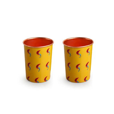 'Peacocks' Hand-Enamelled Water Glasses In Copper (Set of 2, 220 ml)