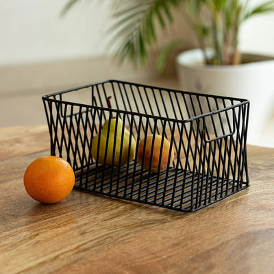 'The Diagonal Mesh' Fruit Basket In Iron (Handcrafted)