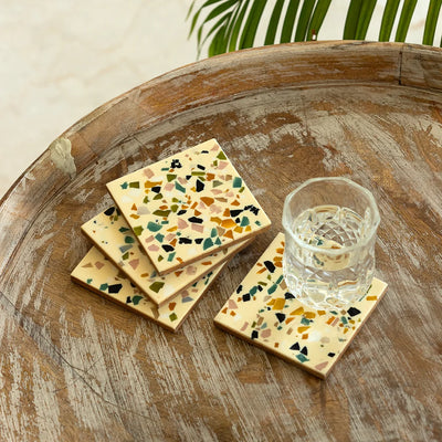 'Terrazzo' Handcrafted Coasters (Set of 4, Resin & Recycled Wood)