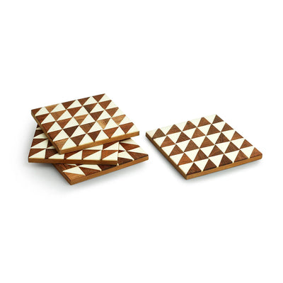 'Triangle Zig-Zag' Handcrafted Coasters (Set of 4, Resin & Recycled Wood)