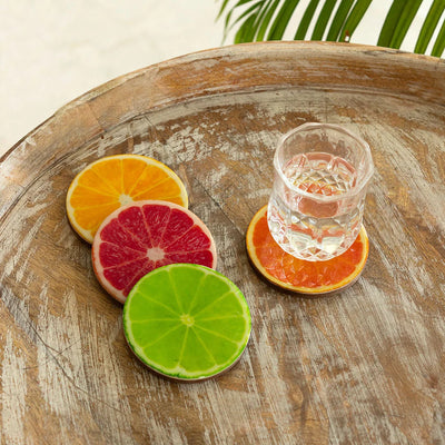 'Fruit Splash' Handcrafted Coasters (Set of 4, Resin & Recycled Wood)