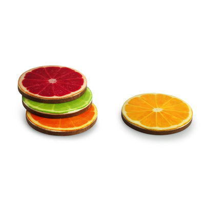 'Fruit Splash' Handcrafted Coasters (Set of 4, Resin & Recycled Wood)