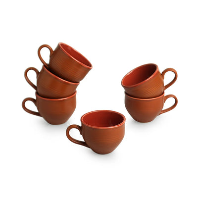 'Terra Tones' Hand Glazed Coffee & Tea Cups In Ceramic (Set Of 6, 120 ml, Microwave Safe)