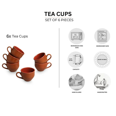 'Terra Tones' Hand Glazed Coffee & Tea Cups In Ceramic (Set Of 6, 120 ml, Microwave Safe)