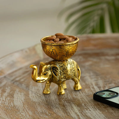 'Elephant' Decorative Refreshment Serveware (13.2 cm, Golden, Metal, Handcrafted)