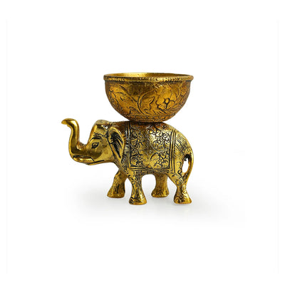 'Elephant' Decorative Refreshment Serveware (13.2 cm, Golden, Metal, Handcrafted)