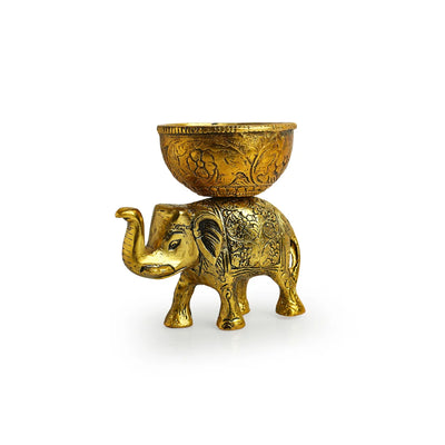 'Elephant' Decorative Refreshment Serveware (13.2 cm, Golden, Metal, Handcrafted)