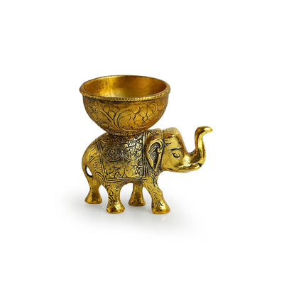 'Elephant' Decorative Refreshment Serveware (13.2 cm, Golden, Metal, Handcrafted)