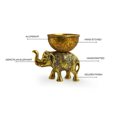 'Elephant' Decorative Refreshment Serveware (13.2 cm, Golden, Metal, Handcrafted)