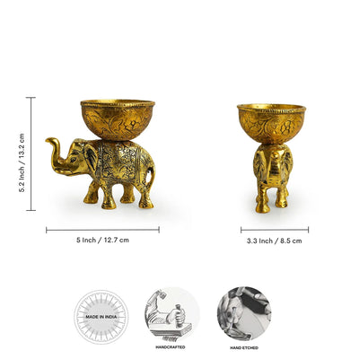 'Elephant' Decorative Refreshment Serveware (13.2 cm, Golden, Metal, Handcrafted)