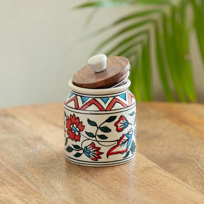 'Persian Floral' Multi-Purpose Jar & Container In Ceramic (Air-Tight, 410 ml, Hand-Painted)