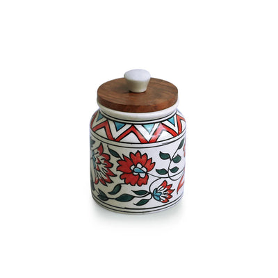 'Persian Floral' Multi-Purpose Jar & Container In Ceramic (Air-Tight, 410 ml, Hand-Painted)