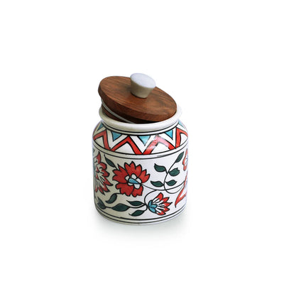 'Persian Floral' Multi-Purpose Jar & Container In Ceramic (Air-Tight, 410 ml, Hand-Painted)