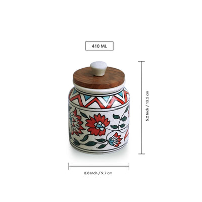 'Persian Floral' Multi-Purpose Jar & Container In Ceramic (Air-Tight, 410 ml, Hand-Painted)